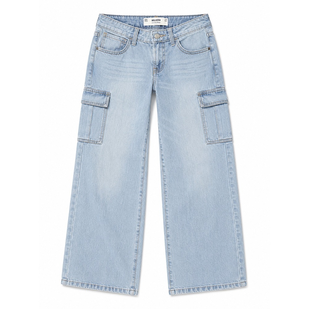 Hollister Low Rise Baggy Cargo Jeans Light Wash‎ Women's Size 23 Short
